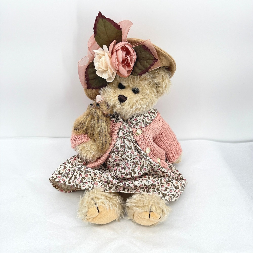Bearington Collection Plush Teddy Bear w/ Bear Daisy Floral Crochet Cottagecore